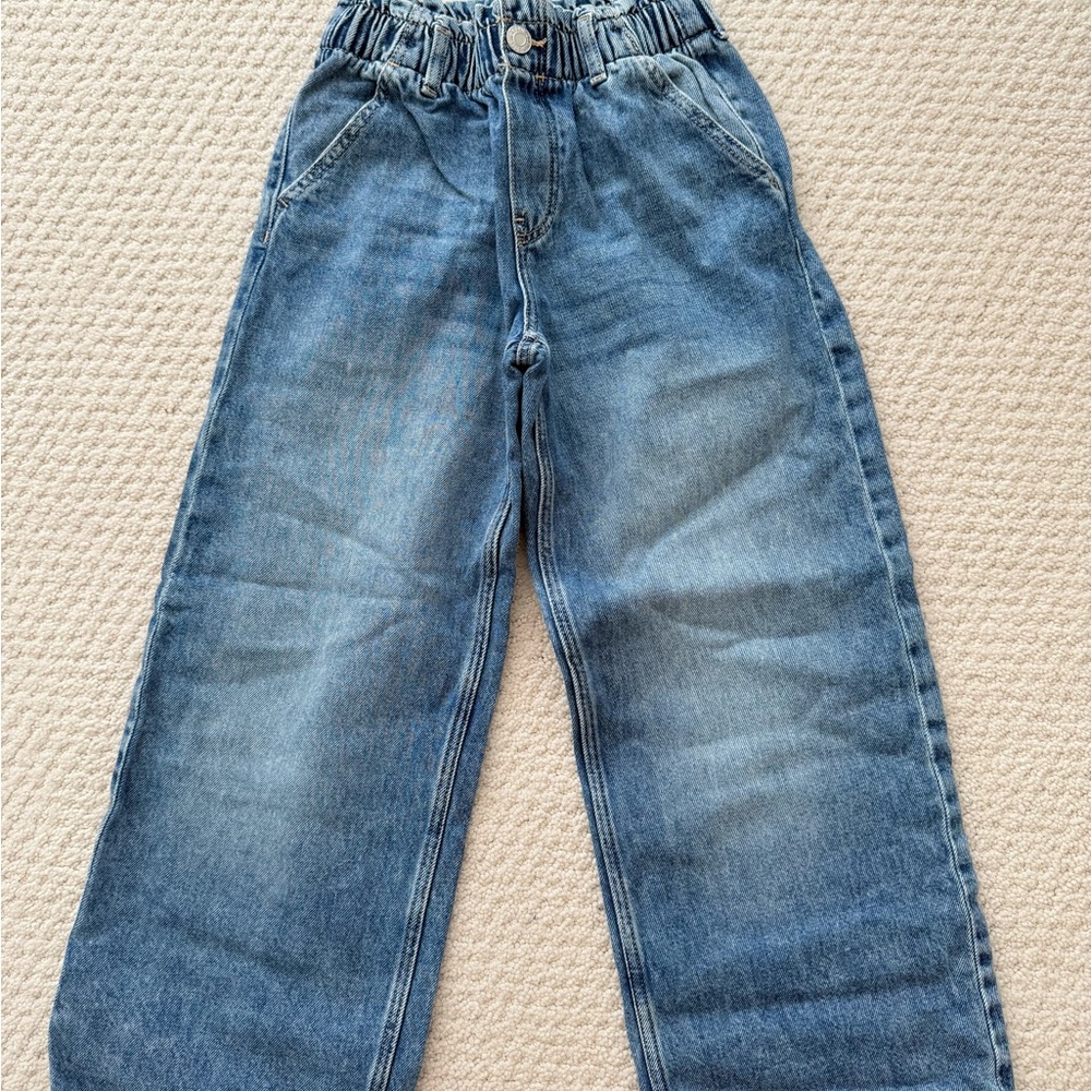 Kids Wide Leg Blue Denim Jeans with Elastic Bands Size 7
